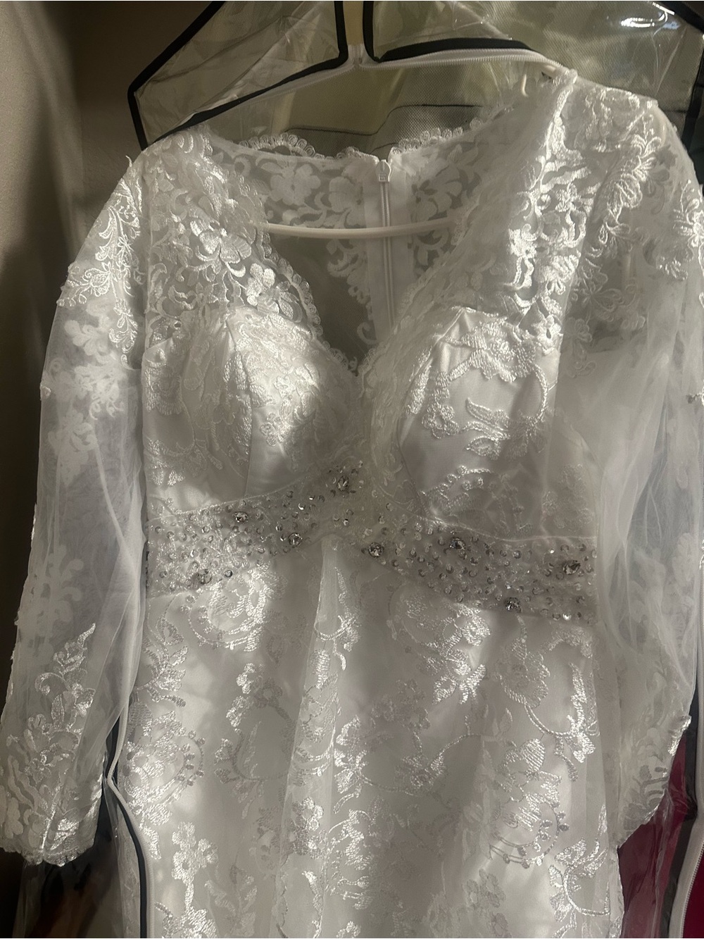 Long Sleeve Lace A-Line Wedding Gown in Ivory - Picture 2 of 8